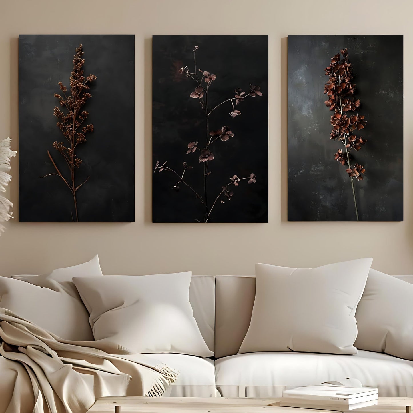 Dark Dried Wildflower Wall Art Set