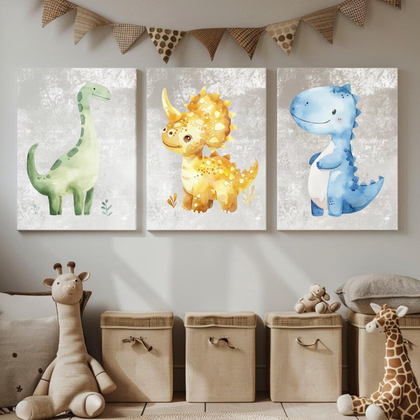 Pink Dinosaurs Nursery Wall Art