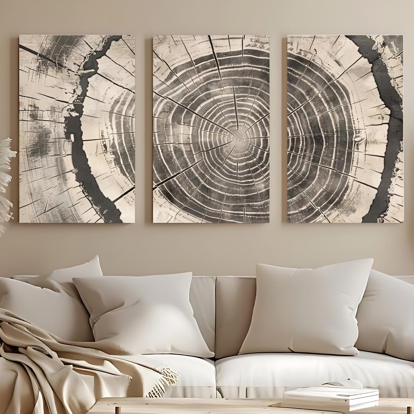 Modern Wall Art Set of 3 Oak Wood