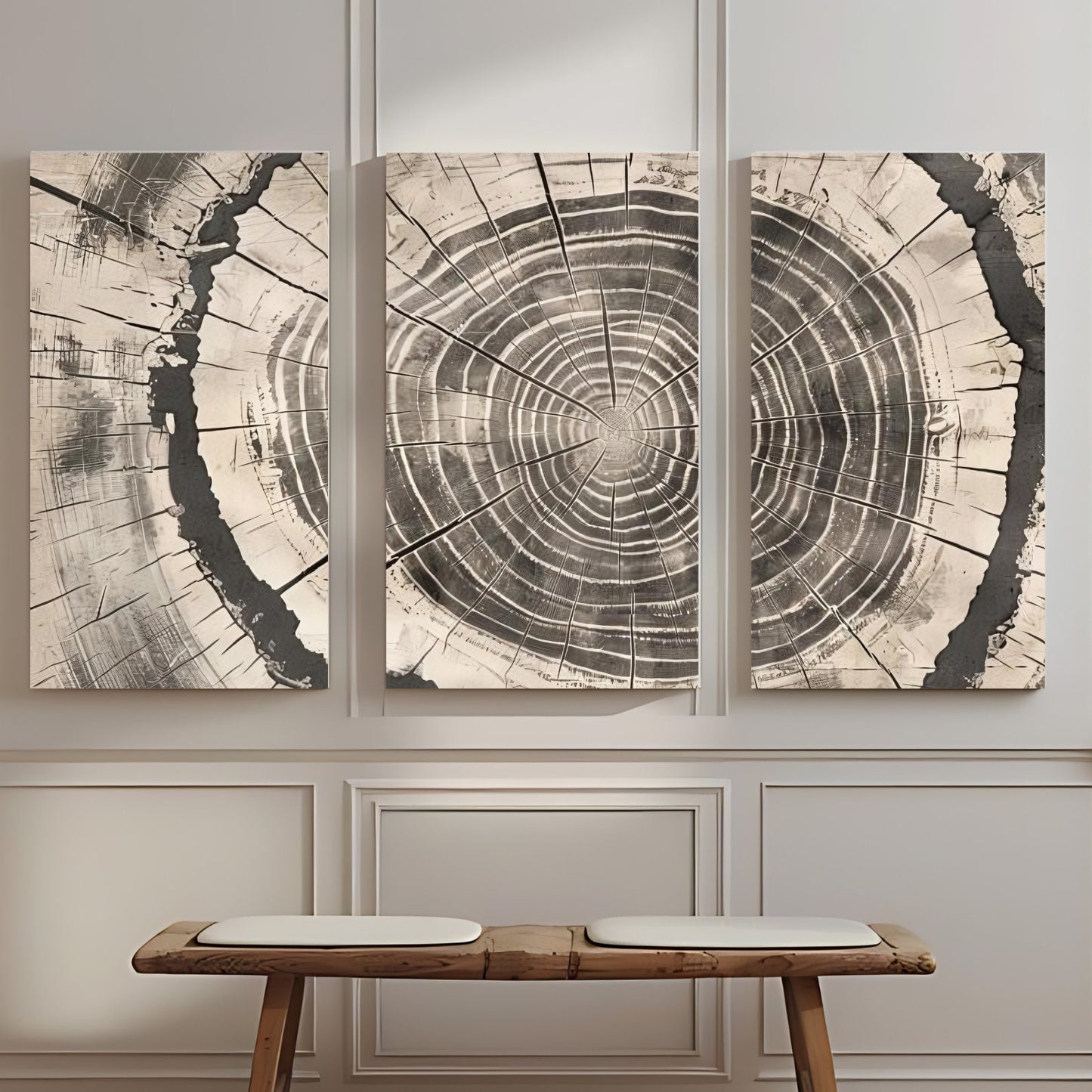 Modern Wall Art Set of 3 Oak Wood