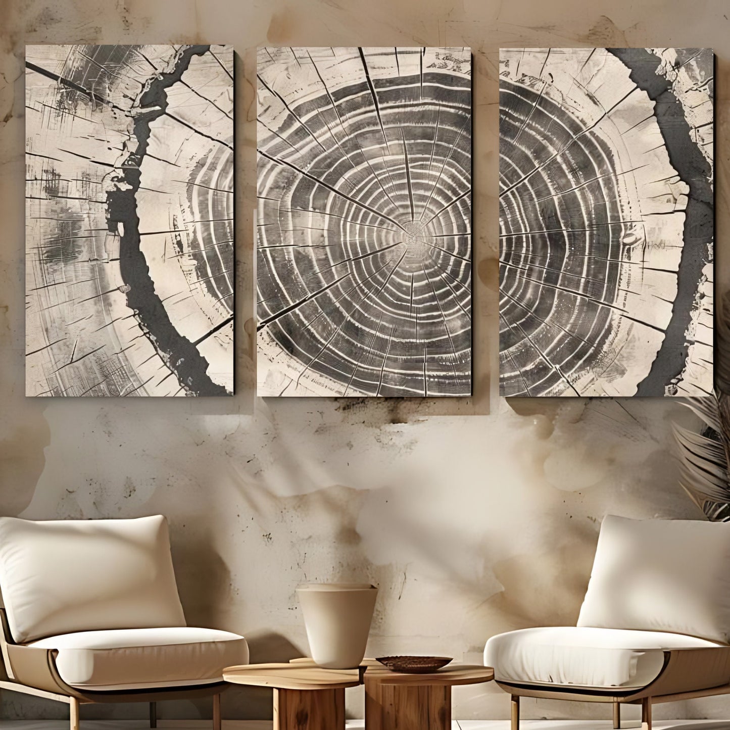 Modern Wall Art Set of 3 Oak Wood