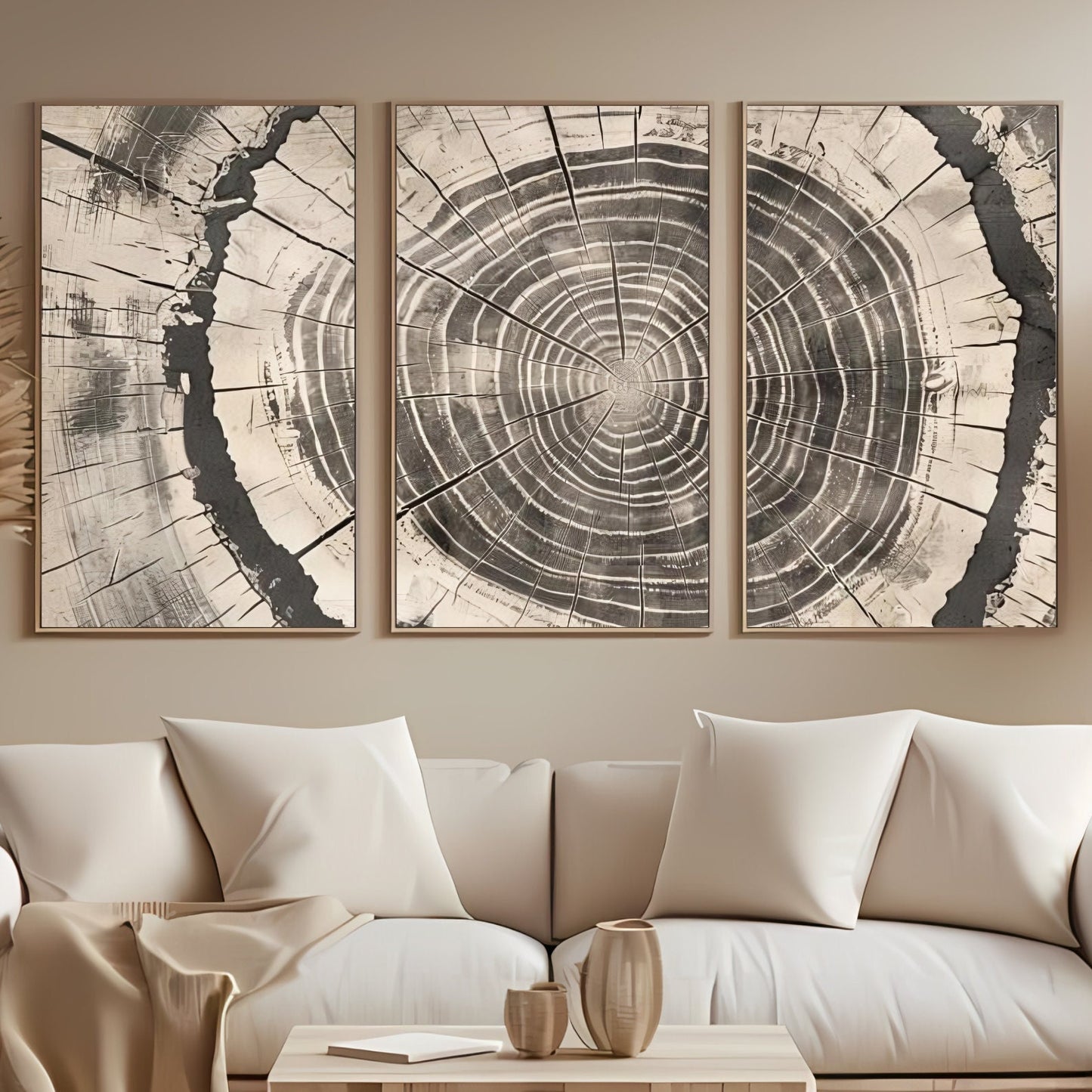 Modern Wall Art Set of 3 Oak Wood