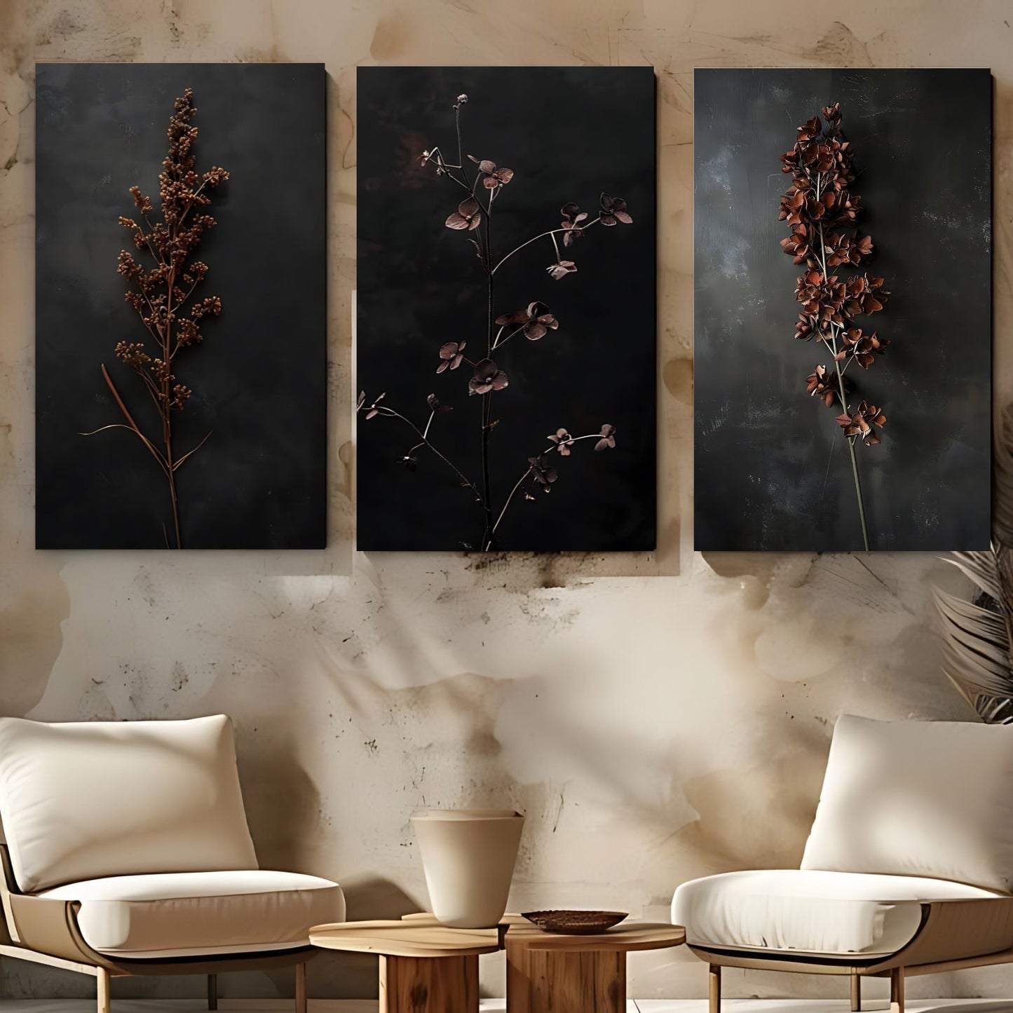 Dark Dried Wildflower Wall Art Set