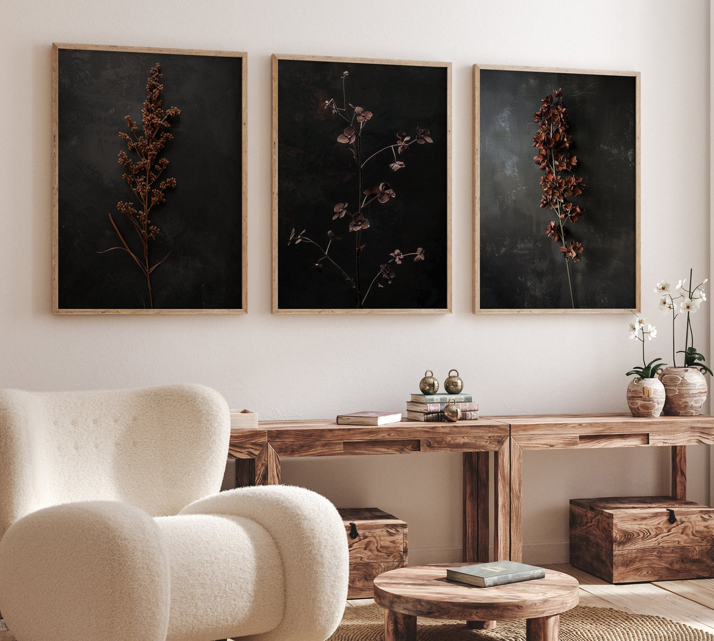 Dark Dried Wildflower Wall Art Set