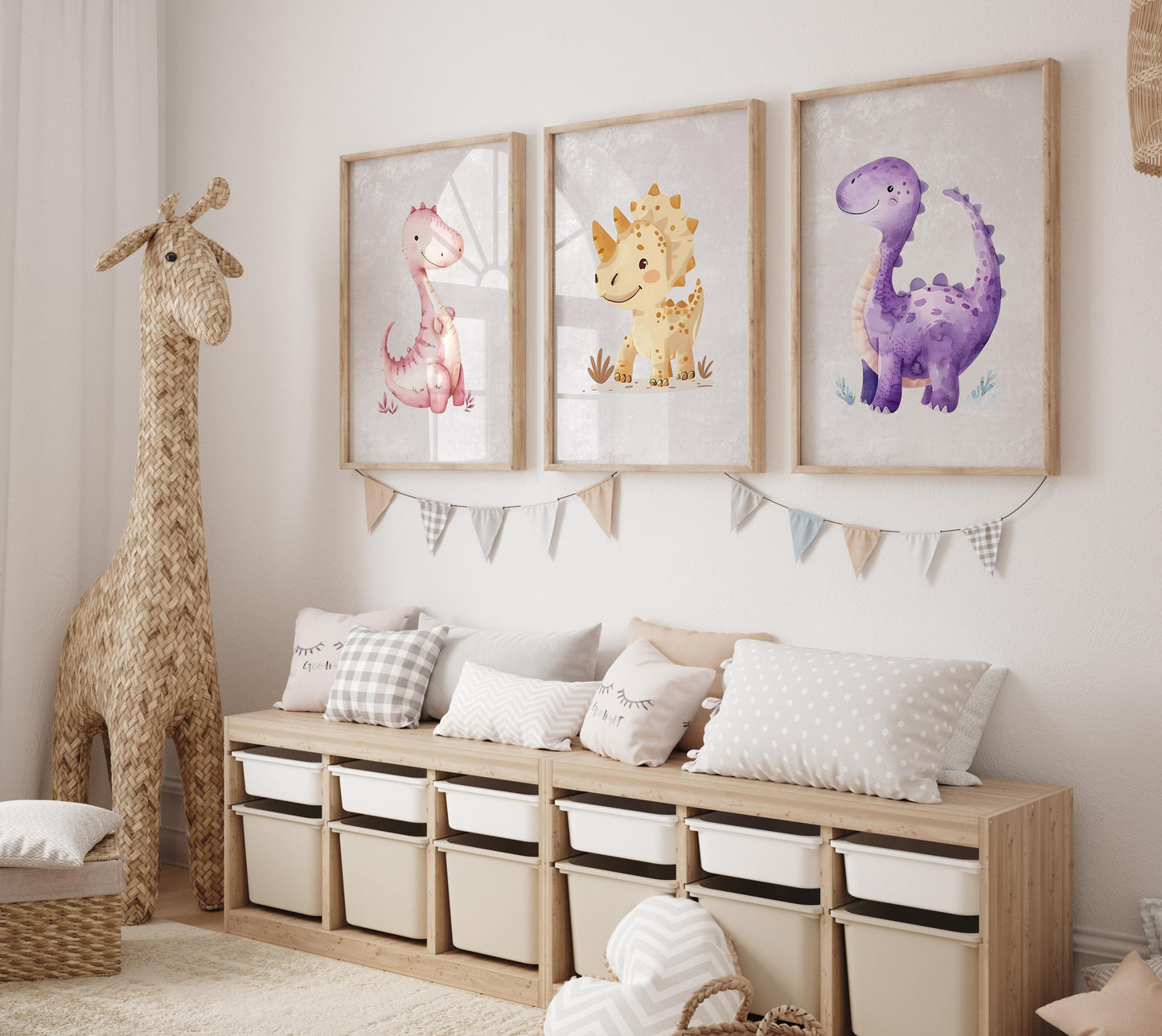 Pink Dinosaurs Nursery Wall Art