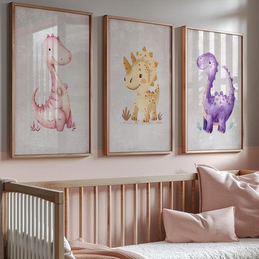 Pink Dinosaurs Nursery Wall Art